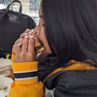 This is the award-winning burger Flatiron. at Meta Burger in Edgewater