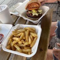 Beyond burger and fries for my non vegan boyfriend.  He said it was amazingly delicious.    at C4Eats in Hollywood