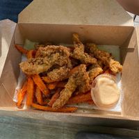 Fried conch with sweet potato fries at C4Eats in Hollywood