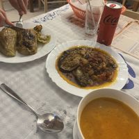 Stuffed peppers, eggplant and beans  at Te Becqua in Sarande