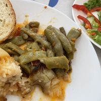 Stuffed Pepper, Green Bean stew, Green salad  at Te Becqua in Sarande