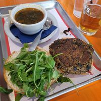Quinoa Bean burger. Tuscan White Bean soup. at Krause's Cafe in New Braunfels