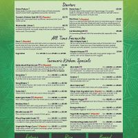 Vegan Menu at Turmeric Kitchen 65 in Taunton