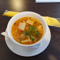 Pre-dish: rice noodle soup at Loving Hut in Hamburg