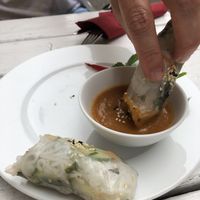 Rice paper rolls with the most delicious dipping sauce at Loving Hut in Hamburg