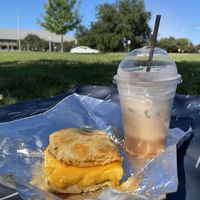 Breakfast sandwich and a (mostly consumed) Nutella mocha at Tellus Joe in Austin