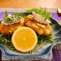 Jack Fruit Crab Cakes with a creamy dill tartar at Golden State Vegan Sushi in Bangkok