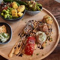 The combo plate at Golden State Vegan Sushi in Bangkok