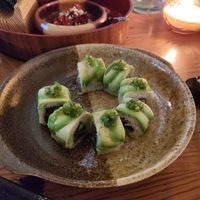 Yuzu and tempura pepper sushi at Golden State Vegan Sushi in Bangkok