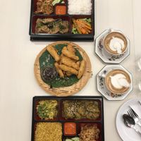 Tempeh fingers, mutton briyani, chicken pong teh and coffee latte   at Crown Colony Cuisine in Petaling Jaya