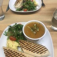 chickpea tuna panini and soup. falafel panini  at Vegan Earth in Ayr