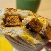 Cajun seitan, mayo and cheese panini at Vegan Earth in Ayr