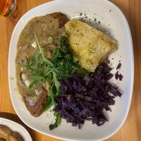Seitan Steak with Dauphinoise Potatoes, Broccoli & Cabbage (Valentine’s Day Special Main)   at Vegan Earth in Ayr