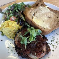 Bean burger patty with a gf bread - not m fav   at Vegan Earth in Ayr