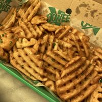 Marmite waffle fries, delicious and enough for 2 people - but came without the mozzarella I had paid for at Oowee Vegan in South West London