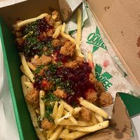 the christmas fries with chicken, gravy, cheese and cranberry sauce  #Veganuary at Oowee Vegan in South West London