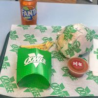 Flamin’ hot clucker, chips, buffalo sauce and a fanta  at Oowee Vegan in South West London