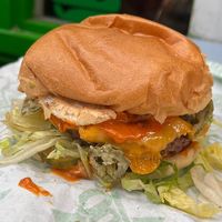 Flaming hot burger   at Oowee Vegan in South West London