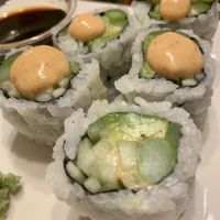 The AAC Roll: Avocado, asparagus, cucumber. Super fresh tasting. I added the spicy vegan mayo myself.  at Mizu in St Cloud