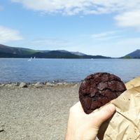 Giant cookie by the lake at New Dawn Vegan Coffee Shop in Borrowdale