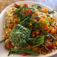 Mac n cheese with pesto and veggies at Pomegranate Cafe in Phoenix