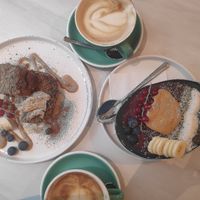 French toast, acai bowl, and soy caffe latte at Birdie & Co - Mittelstraße in Dusseldorf