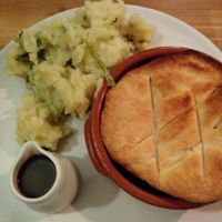 lentil pie with mash at Nelsons Wine Bar in Hebden Bridge