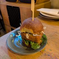 Tofu tikka burger at Nelsons Wine Bar in Hebden Bridge