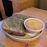 Paneer dip with coriander bread at Nelsons Wine Bar in Hebden Bridge