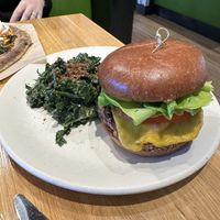 Plant based double cheeseburger and kale salad   at True Food Kitchen  in Columbus