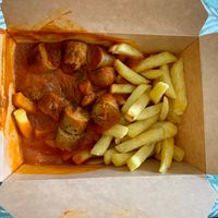 Currywurst mit Pommes at Rebels in Bamberg