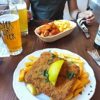 Schnitzel and currywurst at Rebels in Bamberg