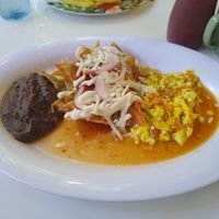 Chilaquiles, beans, and Mexican-style scramble at Corazon Contento PDC in Playa Del Carmen