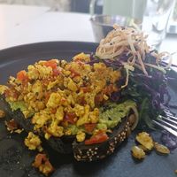 Scrambled tofu avocado toast at Corazon Contento PDC in Playa Del Carmen