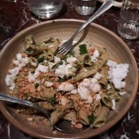 Decided to take a photo after i started the asparagus and spring onion penne.  So tasty at Vegitalian - Schoutenstraat in Utrecht