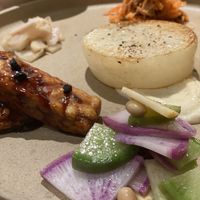 Tempeh and a delicious daikon hockey puck  at OyOy in Kyoto