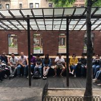 Outdoor benches to sit and eat. at Mamoun's Falafel - Upper West Side in New York City