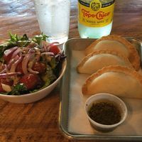"Vegan Beef" empanadas & vegan dipping sauce with a side salad. at DelSur Empanadas in Minnetonka