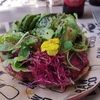Avo ând beet toast at Rawcoco in Mallorca