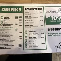 Vegan menu 2022  at Wanderlust Cafe & Bistro in Edinburgh
