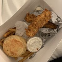 ChickN strips box. Fries are great too  at Winter Park Biscuit Company in Orlando