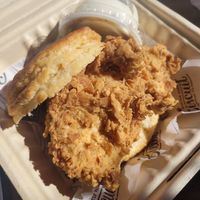The OG biscuit and chick'un sandwich.  Comes with a sauce not pictured at Winter Park Biscuit Company in Orlando