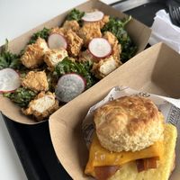 Kale Salad w/ side of tenders & the "Bacon, Egg, & Cheese”  at Winter Park Biscuit Company in Orlando