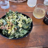 Tempeh caesar salad & lemon and ginger kombucha  at Koda Coffee in Scarborough