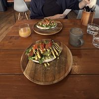 A different seasonal drink with tempeh bacon on sourdoughh  at Koda Coffee in Scarborough