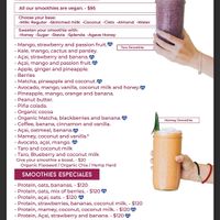 Smoothies menu  at The Bowl Bar in Cancun