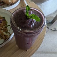 Vegan protein shake with açai, strawberry and banana at The Bowl Bar in Cancun