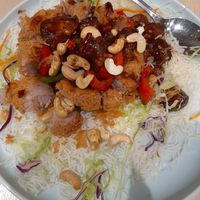 Gung bao lion's mane mushroom in housemade yam ring at Lotus Vegetarian 莲心 - Novena in Central Singapore