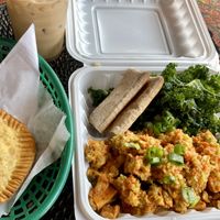Mushroom empanada, Buddha bowl, chai latte  at Globowl Cafe in Lexington