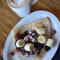 Berry Lemon crepe and Almond milk latte  at Crepe Corner in Cranston